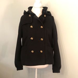 Divided H&M Cropped Hooded Black Pea Coat